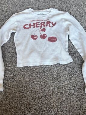 White Cherry Graphic Crop Top - Unbranded